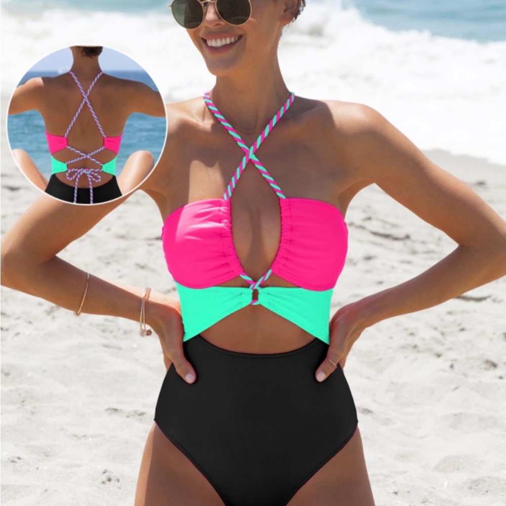 Vibrant Cutout One-Piece Swimsuit Tummy Control!